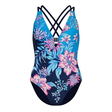 Zoggs - "Wild Rose" Badeanzug für Damen, Gekreuzte Rückenträger (Blau)