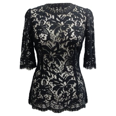 Dolce & Gabbana Spitzenbluse aus schwarzer Baumwolle