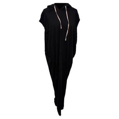 Rick Owens Edfu Kapuzen-Maxikleid aus schwarzer Baumwolle