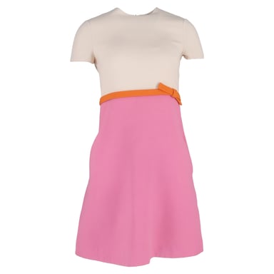Valentino Colorblock-Kleid in A-Linie mit Schleifendetail aus rosa Wolle