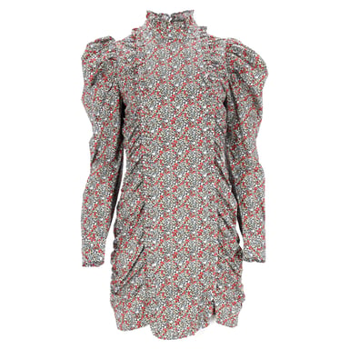 Ganni gerafftes Minikleid mit Blumendruck aus mehrfarbiger Baumwolle