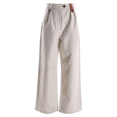 Loewe – Hose mit weitem Bein und Gürtelringdetail aus beiger Baumwolle