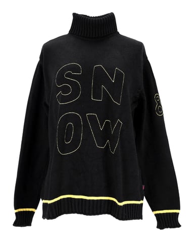 Dolce & Gabbana SNOW Hochgeschlossener Strickpullover aus bedruckter schwarzer Wolle
