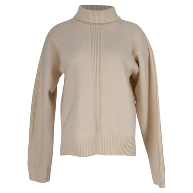 Jil Sander Strickpullover mit Stehkragen und offenem Rücken aus cremefarbener Wolle