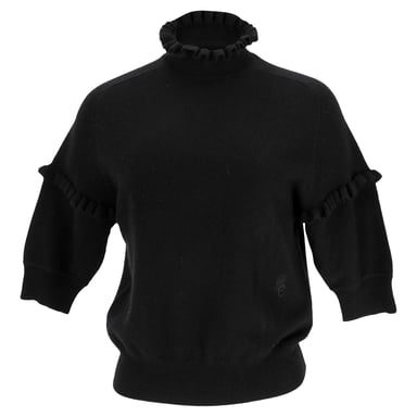 Chloé Rüschenpullover mit halben Ärmeln aus schwarzem Kaschmir