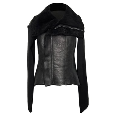 Rick Owens Naska Asymmetrische Shearling-Jacke aus schwarzem Lammleder