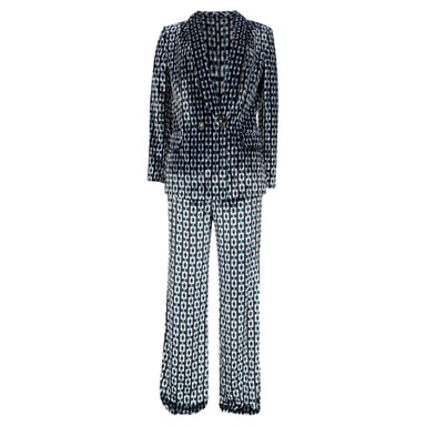 Diane von Furstenberg Chiana Zweireihiger bedruckter Samtblazer und Hose aus mehrfarbiger Viskose