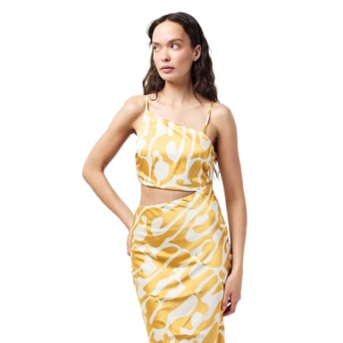 AX Paris - Midikleid für Damen, Asymmetrisch Ausgeschnitten, Polyester, Party (Senf bedruckt)