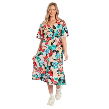 Influence - Midikleid für Damen, A-Linie (Rot/Bunt)