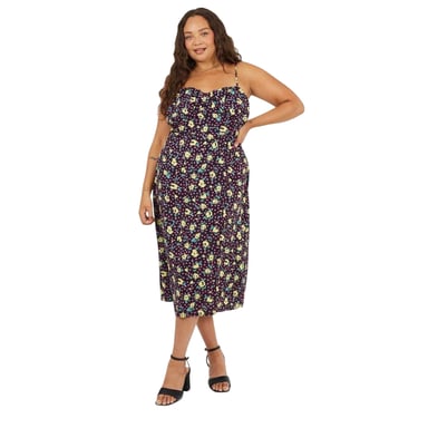 Brave Soul - Midikleid für Damen, Kurven, Spaghetti-Träger (Schwarz/Grün/Gelb)
