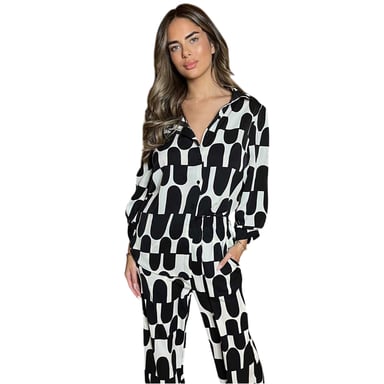 AX Paris - Hemd für Damen, 3/4 Ärmel (Schwarz/Cremefarbe)