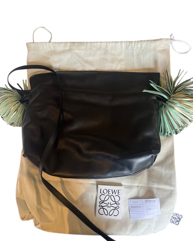 Loewe Flamenco Clutch Bag with Tassel in Black Calfskin Leather