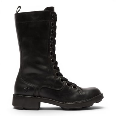 Fly London Women's Black Leather Schnürstiefel für Kampf-Knöchel – NOLE176