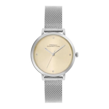 French Connection - Analoge Armbanduhr für Damen (Senf /Silber)