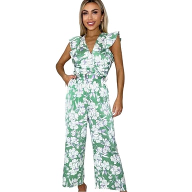 AX Paris - Jumpsuit für Damen, Mit Gürtel, Rüschen (Grün)