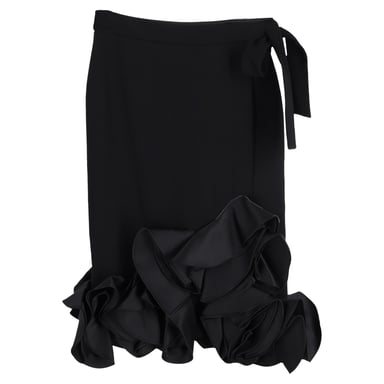 Victoria Beckham Midirock mit Rüschensaum aus schwarzer Wolle