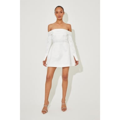 Odd Muse - Minikleid für Damen, Schulterfrei, Satin (Naturweiß)