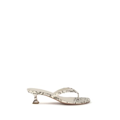 Amina Muaddi Graue Kalbsleder Bos Taurus Flache Sandalen