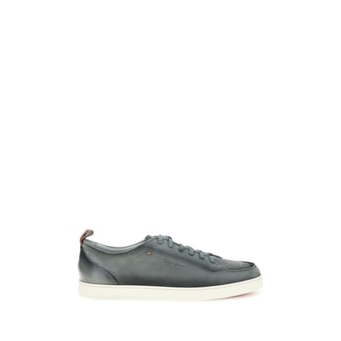 Santoni Graue Kalbleder Bos Taurus Low Top Sneakers