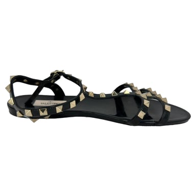 Valentino Garavani Rockstud Flache Sandalen aus schwarzem Gummi