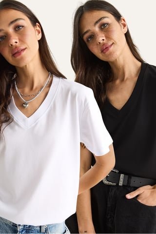 Komfort Fit V-Ausschnitt Kammgarn Baumwoll-T-Shirt