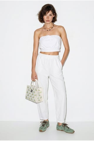 Elastische Taillen-Straight-Leg-Hosen mit Taschen