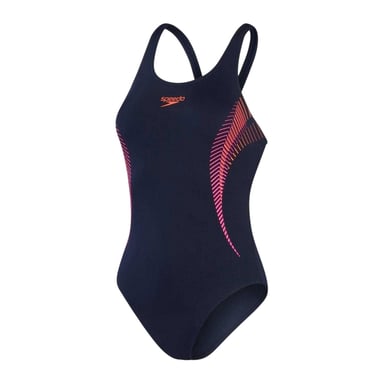Speedo - "Placement" Badeanzug für Damen, Halboffener Rücken (Marine/Pink)