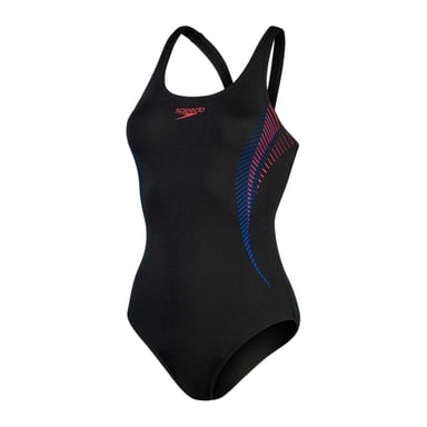 Speedo - "Placement" Badeanzug für Damen, Halboffener Rücken (Schwarz/Rot)
