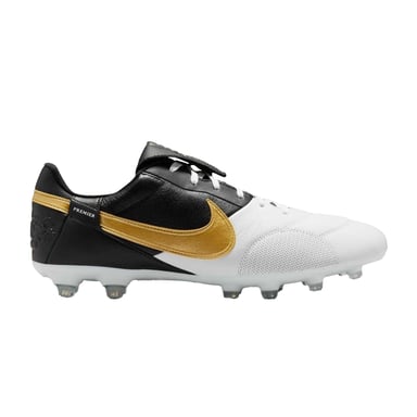 Nike - "Premier 3" Klassisch Fußballschuhe mit festem Boden für Herren, Leder (Weiß/Schwarz/Gold)