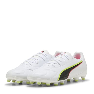 Puma - "King Match" Fußballschuhe mit festem Boden für Kinder (Weiß/Gelb)