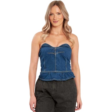 Influence - Korsett Top für Damen, Schößchen, Tailliert und ausgestellt (Blau)