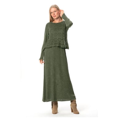 Langärmliges, authentisches Ahu-Strickkleid, Winterkleid, Khaki, HK