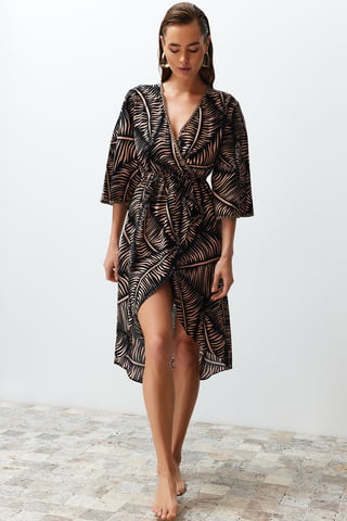 Damen-Midikleider mit Ethno-Muster und kurzem Strandkleid in regulärer Passform