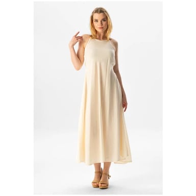 Sima Langes Sommerkleid in Creme, aus Şile-Stoff mit Trägern.