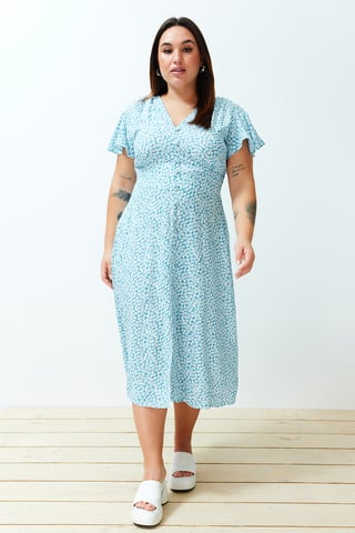 Curve Damen Sehr farbenfrohes, geblümtes Maxi-Kurzkleid, lässig/alltagstauglich, Übergröße