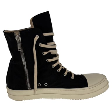 Rick Owens High-Top-Sneaker mit Reißverschlusstasche aus schwarzem Canvas