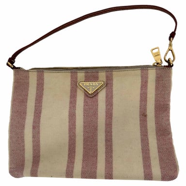 Prada Gestreifter Dreieckslogo-Beutel aus mehrfarbigem Canvas