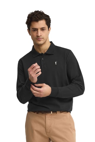 Langärmliges Poloshirt schwarz im Regular Fit mit Rigby Go Stickerei