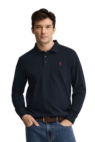 Langärmliges Poloshirt marineblau im Regular Fit mit Rigby Go Stickerei