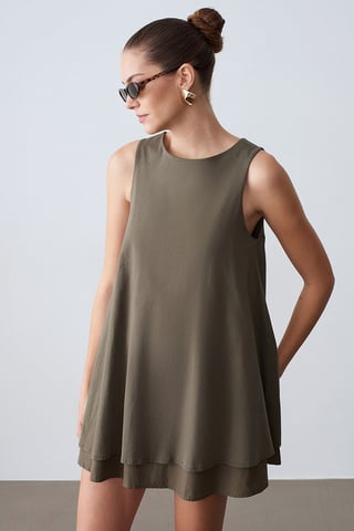 Baumwoll-Popeline Ärmelloses Mini Shift-Kleid