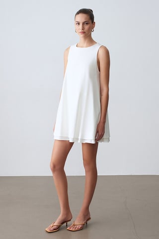 Baumwoll-Popeline Ärmelloses Mini Shift-Kleid