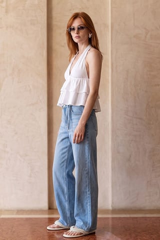 Halterneckt Bluse aus Popeline mit Rüschendetail