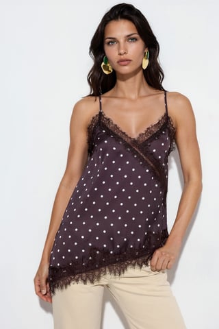 Punkte Satin V-Ausschnitt Cami Bluse