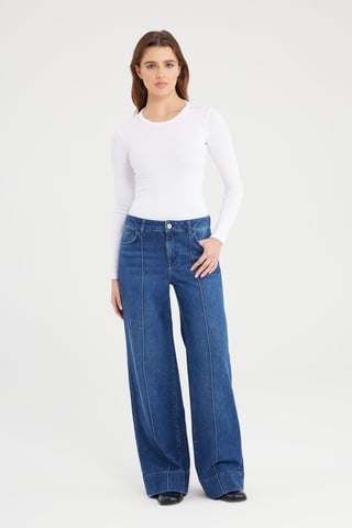 Layla Mid Waist Full Length Pintuck 5 Pocket Jeans Dunkelblau