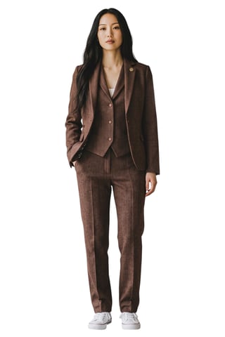 Damen-Rostbraune Fischgrät-Woll-Tweed-Blazer-Weste 2-teiliges Set – WS-1