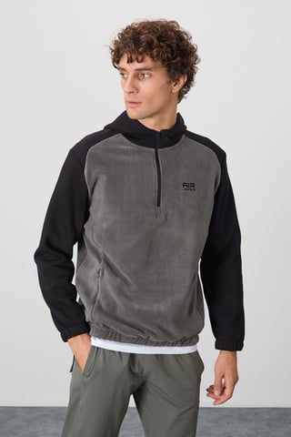 Herren Farbblockierte Halb-Zip Plüsch Sweatshirt