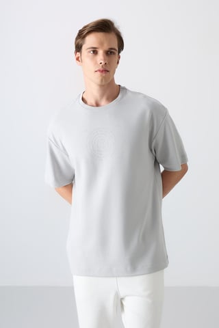Übergroßes Baumwollmix Rundhalsausschnitt T-Shirt