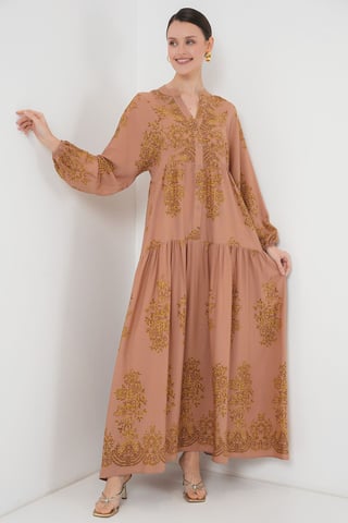 Gedrucktes V-Ausschnitt Maxikleid mit Knopfverschluss