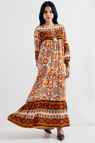 Muster Maxi-Kleid mit Bindeband