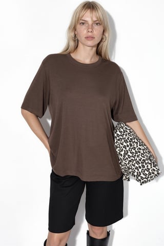 Übergrößiges Ripp-Panel T-Shirt mit Rundhalsausschnitt